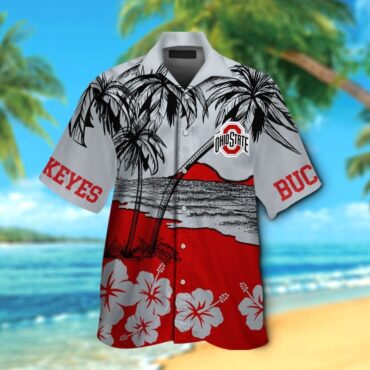 Ohio State Buckeyes Short Sleeve Button Up Tropical Hawaiian Shirt Ver025