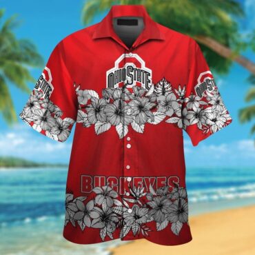 Ohio State Buckeyes Short Sleeve Button Up Tropical Hawaiian Shirt Ver026