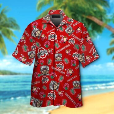 Ohio State Buckeyes Short Sleeve Button Up Tropical Hawaiian Shirt Ver027