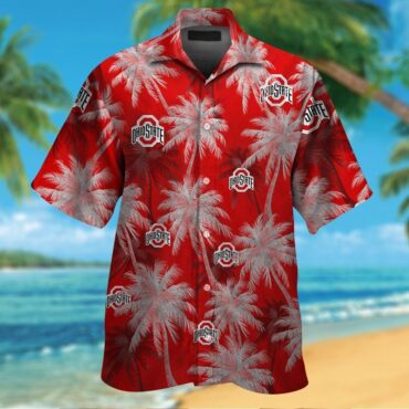 Ohio State Buckeyes Short Sleeve Button Up Tropical Hawaiian Shirt Ver06