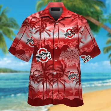 Ohio State Buckeyes Short Sleeve Button Up Tropical Hawaiian Shirt Ver08