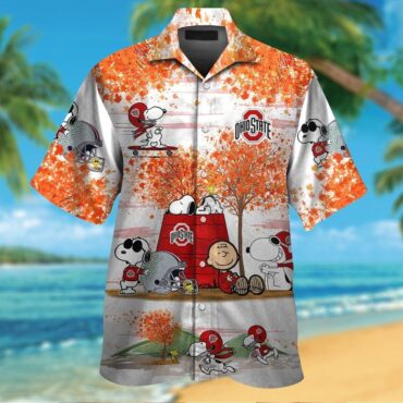 Ohio State Buckeyes Snoopy Autumn Short Sleeve Button Up Tropical Hawaiian Shirt