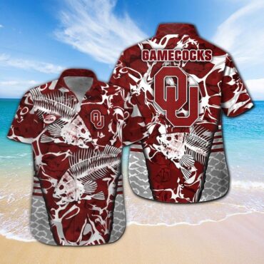 Oklahoma Sooners Fishing Short Sleeve Button Up Tropical Hawaiian Shirt