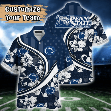 Penn State Nittany Lions NCAA US Flag Hawaiian Shirt Custom Summer Aloha Shirt