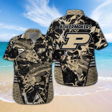 Purdue Boilermakers Fishing Short Sleeve Button Up Tropical Hawaiian Shirt
