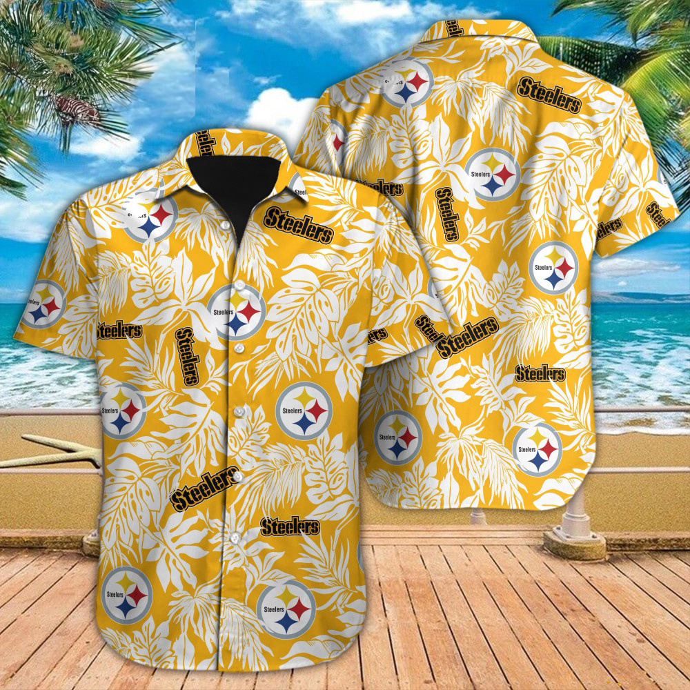 Pittsburgh Steelers Hawaiian Shirt Tropical Leafs Design Aloha Shirts