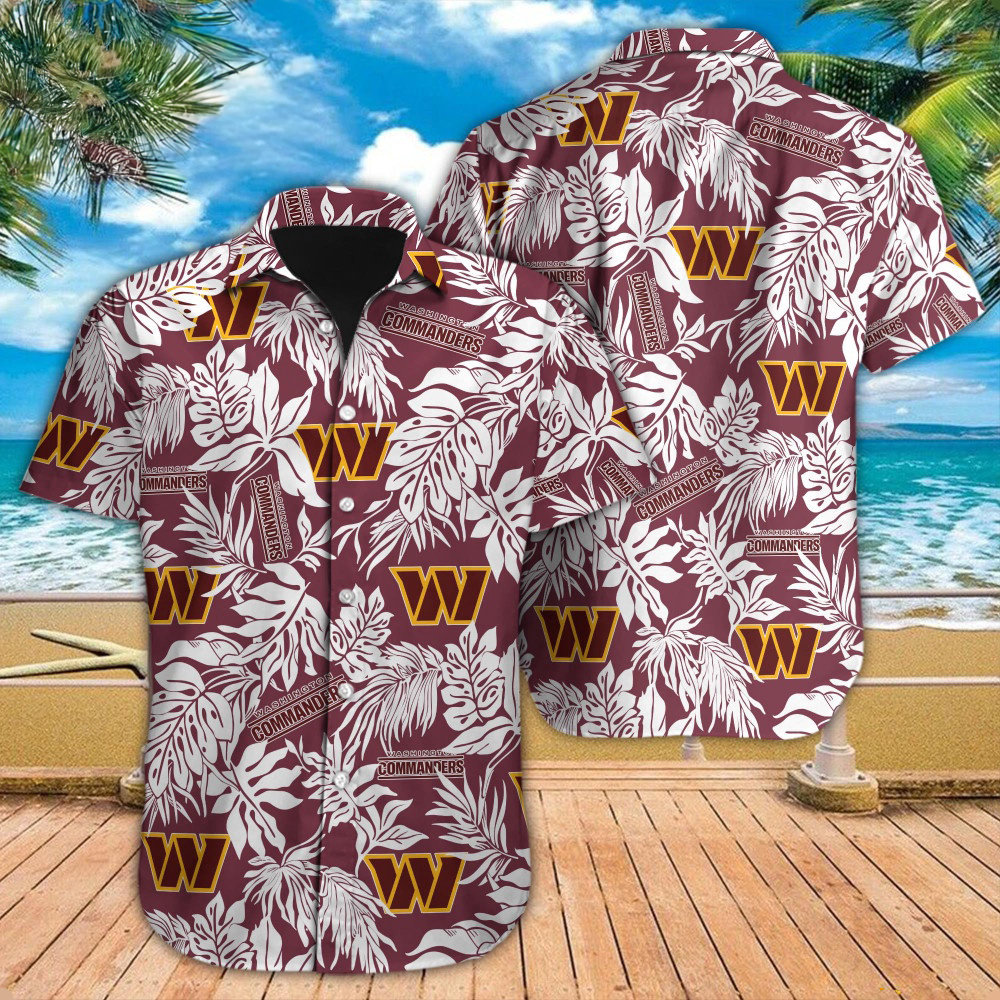 Washington Commanders Hawaiian Shirt Tropical Leafs Design Aloha Shirts