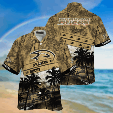Anaheim Ducks NHL Palm Tree Pattern Hawaii Shirt For Sports Fans Unisex Sport Hawaii Shirt