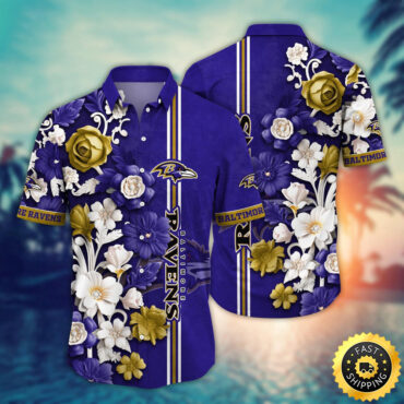 Baltimore Ravens Hawaii Shirt  Flower Aloha Shirt For Football Fans