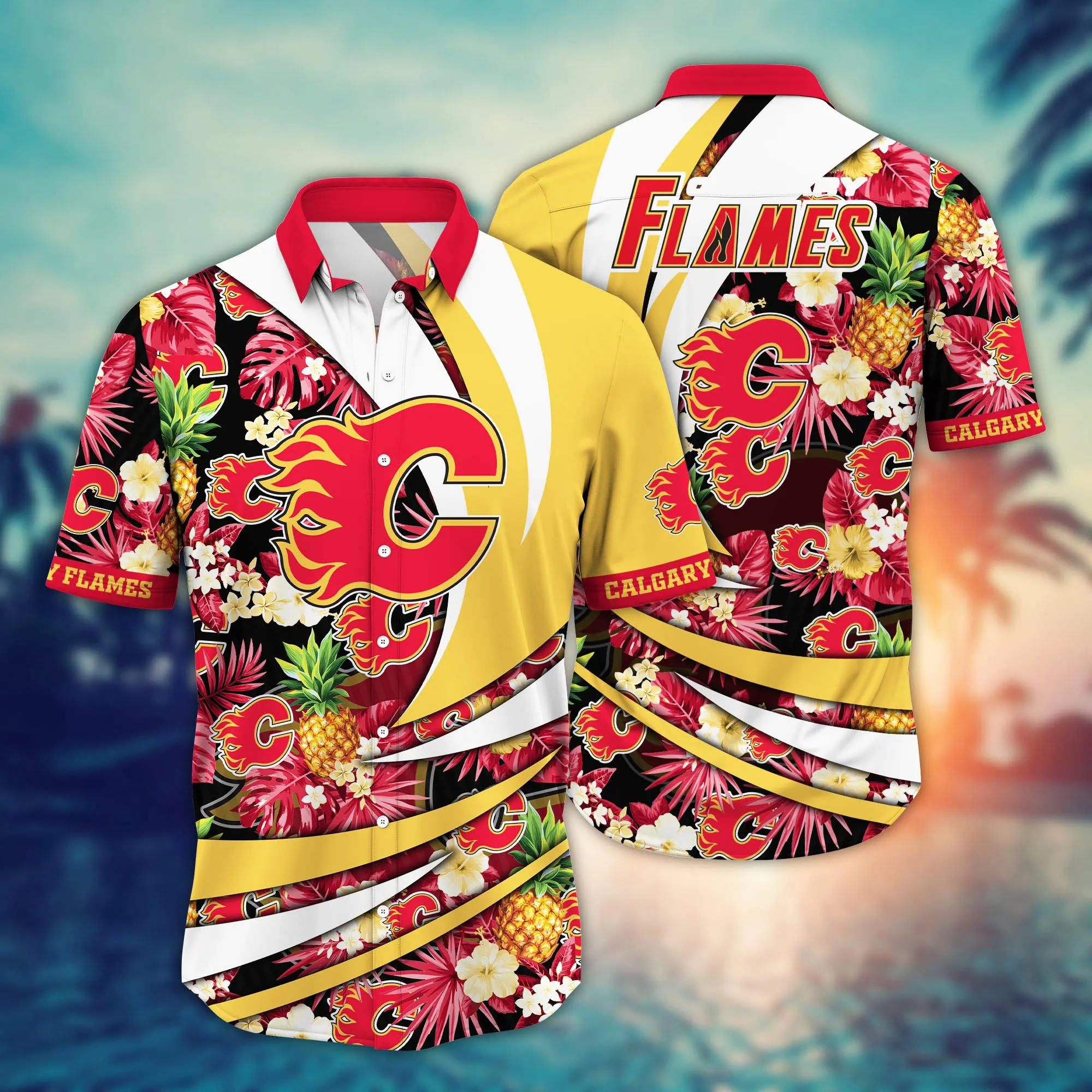 Calgary Flames Nhl Hawaiian Shirt Sun Soaked Aloha Shirt