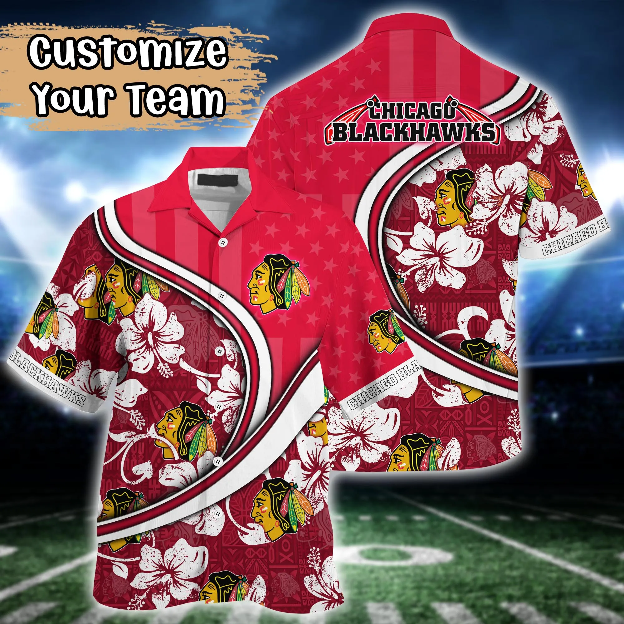 Chicago Blackhawks Nhl Us Flag Hawaiian Shirt Custom Summer Aloha Shirt