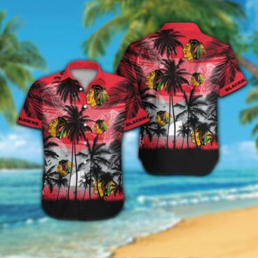 Chicago Blackhawks Short Sleeve Button Up Tropical Shirt Hawaiian Shirt