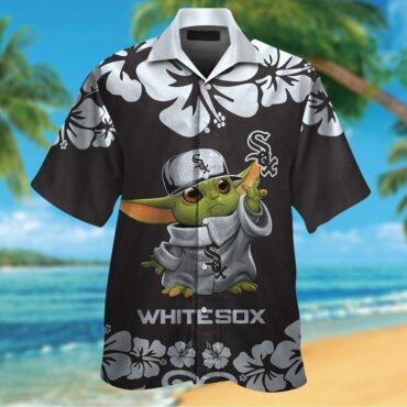 Chicago White Sox Baby Yoda Short Sleeve Button Up Tropical Hawaiian Shirt