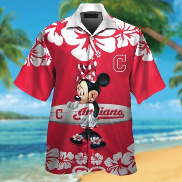 Cleveland Indians Minnie Mouse Short Sleeve Button Up Tropical Hawaiian Shirt