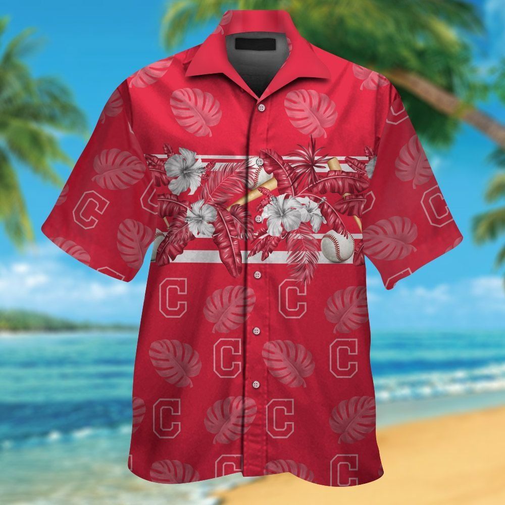 Cleveland Indians Short Sleeve Button Up Tropical Hawaiian Shirt Ver07