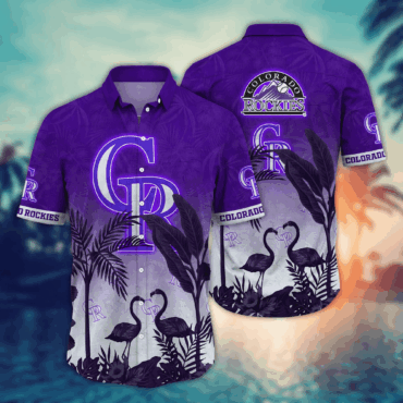 Colorado Rockies MLB Hawaiian Shirt Tan Linestime Training Game Shirts