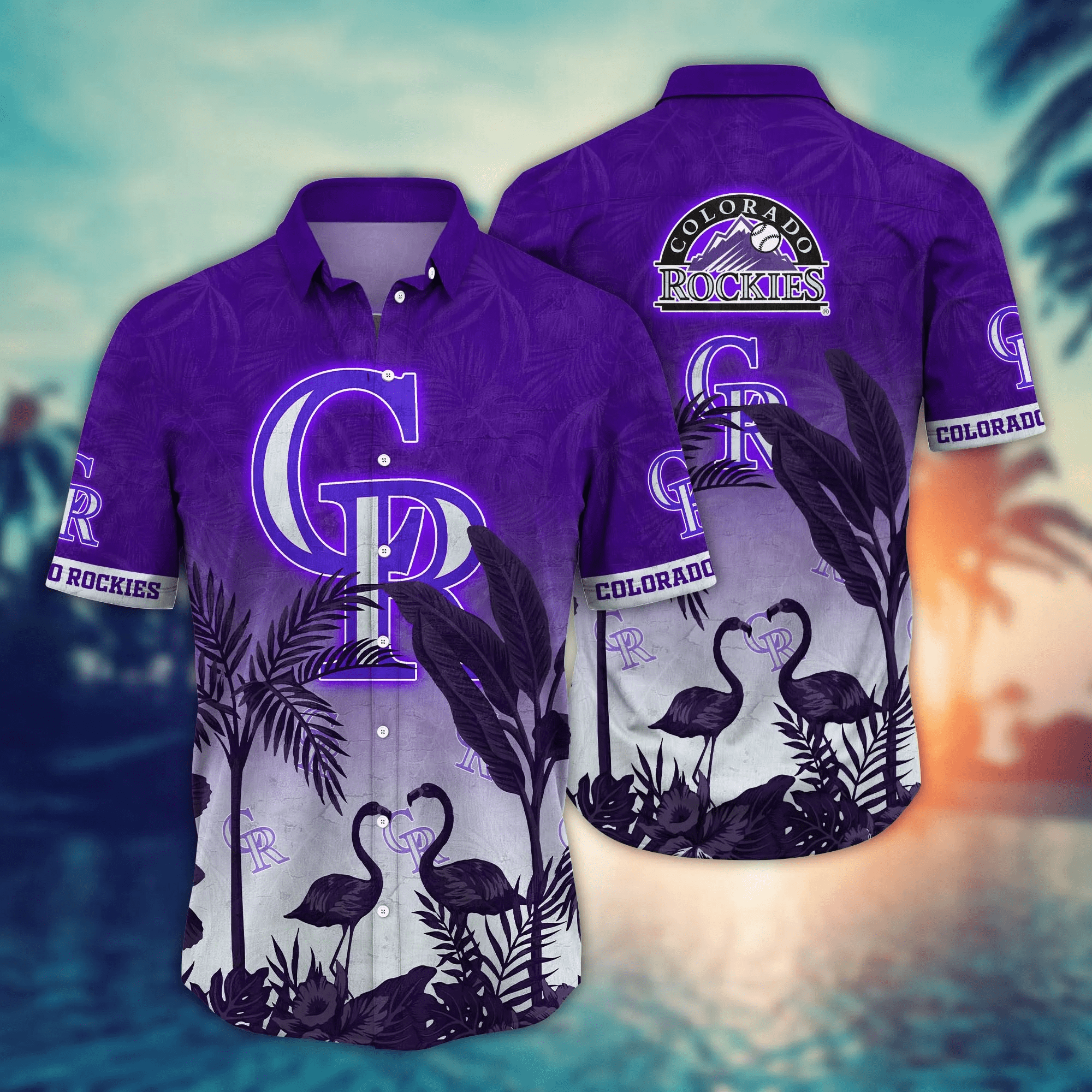 Colorado Rockies MLB Hawaiian Shirt Tan Linestime Training Game Shirts