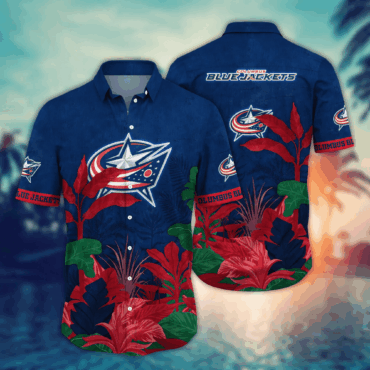 Columbus Blue Jackets Nhl Hawaiian Shirt Blooming Flowers Aloha Shirt