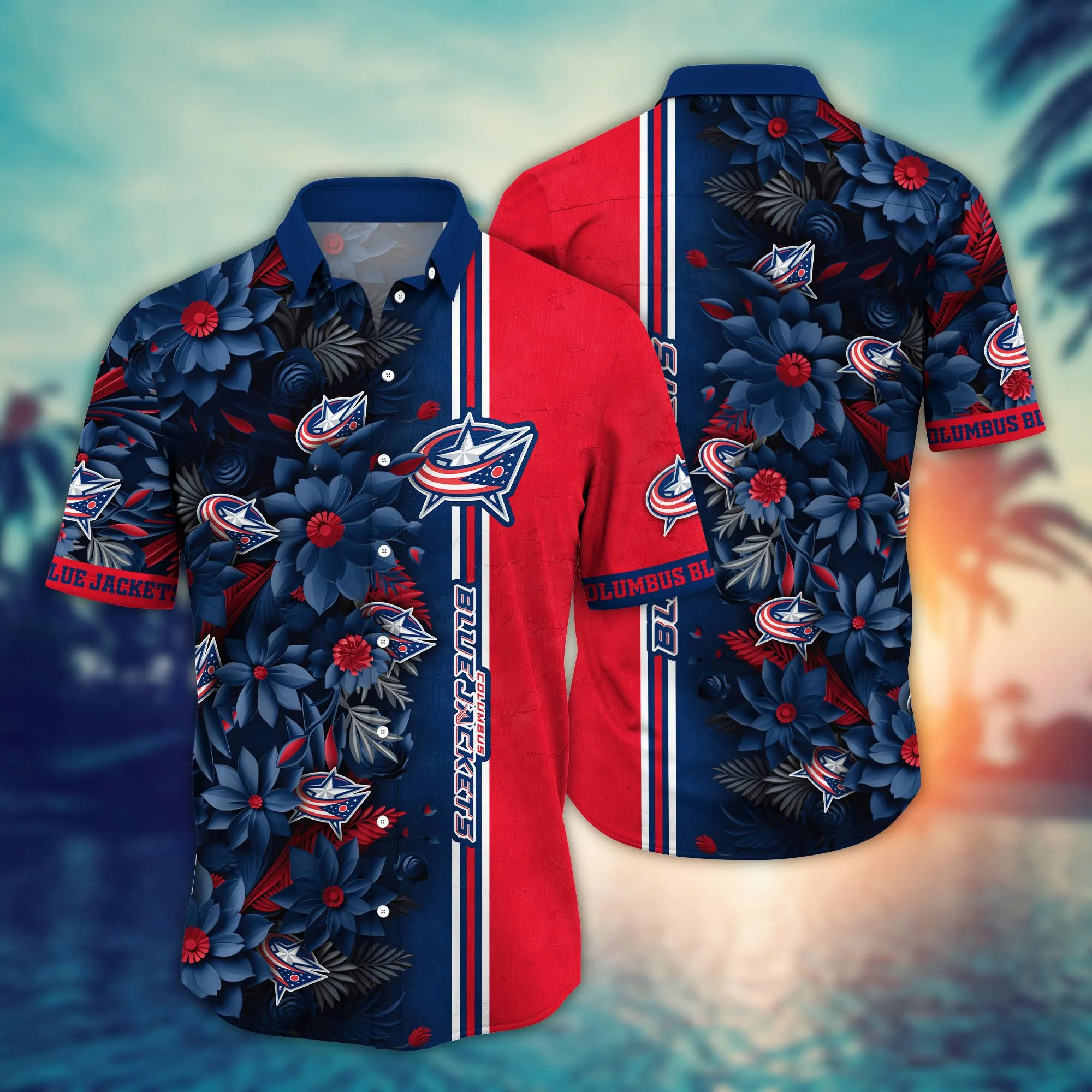 Columbus Blue Jackets Nhl Hawaiian Shirt Custom Sea Breeze Aloha Shirt