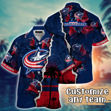 Columbus Blue Jackets Nhl Hawaiian Shirt Custom Vacation Aloha Shirt