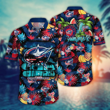 Columbus Blue Jackets Nhl Hawaiian Shirt Long Daystime Aloha Shirt
