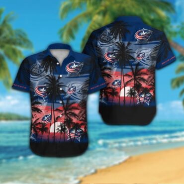 Columbus Blue Jackets Short Sleeve Button Up Tropical Shirt Hawaiian Shirt
