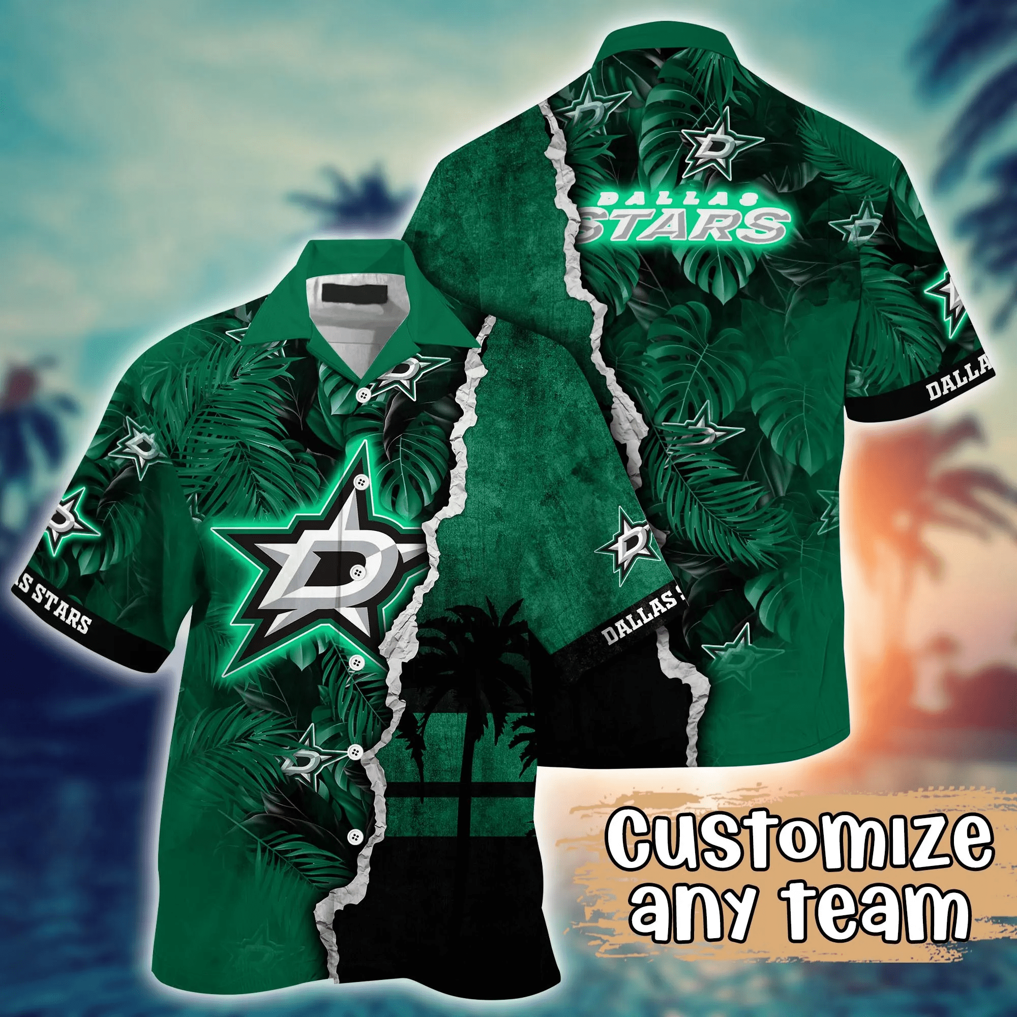 Dallas Stars Nhl Hawaiian Shirt Custom Golden Hour Aloha Shirt