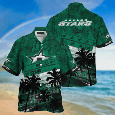 Dallas Stars Nhl Palm Tree Pattern Hawaii Shirt For Sports Fans Unisex Sport Hawaii Shirt