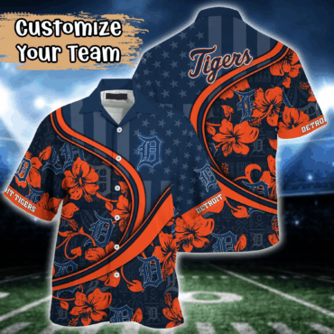 Detroit Tigers MLB US Flag Hawaiian Shirt Custom Summer Aloha Shirt