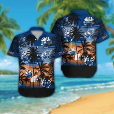 Edmonton Oilers Short Sleeve Button Up Tropical Shirt Hawaiian Shirt