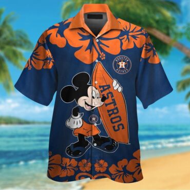 Houston Astros Mickey Mouse Short Sleeve Button Up Tropical Hawaiian Shirt