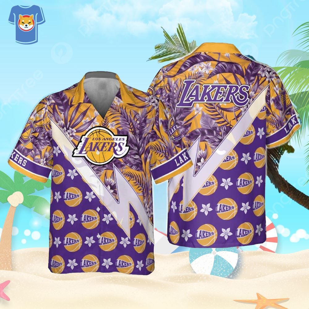 Los Angeles Lakers Tropical And Basketball Pattern Print Hawaiian