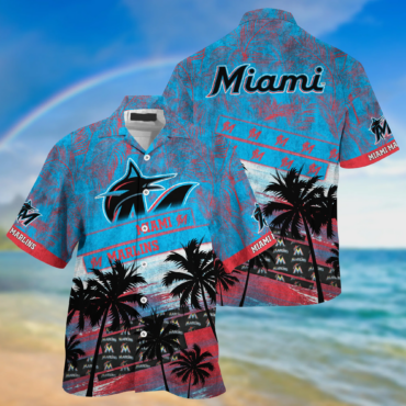 Miami Marlins MLB Palm Tree Pattern Hawaii Shirt For Sports Fans Unisex Sport Hawaii Shirt