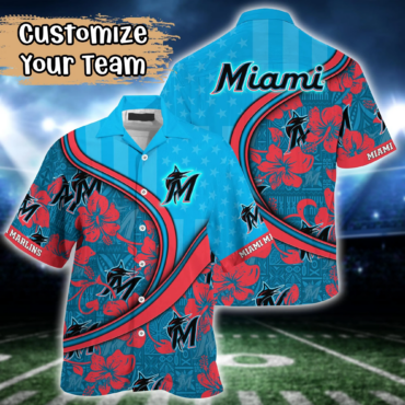 Miami Marlins MLB US Flag Hawaiian Shirt Custom Summer Aloha Shirt