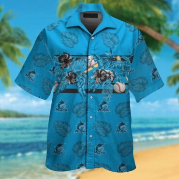 Miami Marlins Short Sleeve Button Up Tropical Hawaiian Shirt Ver03