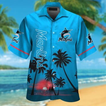 Miami Marlins Short Sleeve Button Up Tropical Hawaiian Shirt Ver07
