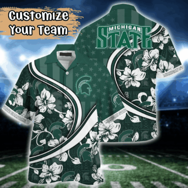 Michigan State Spartans Ncaa Us Flag Hawaiian Shirt Custom Summer Aloha Shirt