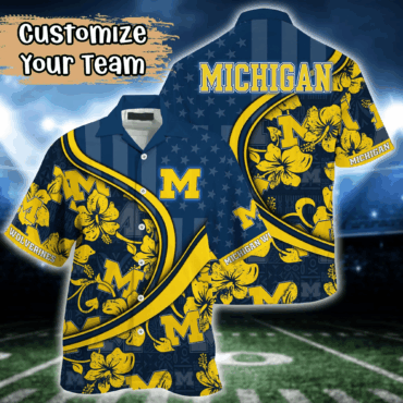 Michigan Wolverines Ncaa Us Flag Hawaiian Shirt Custom Summer Aloha Shirt