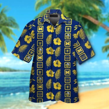 Michigan Wolverines Short Sleeve Button Up Tropical Hawaiian Shirt Ver01