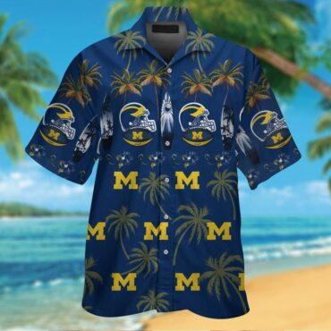 Michigan Wolverines Short Sleeve Button Up Tropical Hawaiian Shirt Ver012
