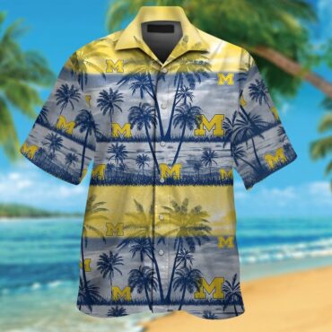 Michigan Wolverines Short Sleeve Button Up Tropical Hawaiian Shirt Ver016