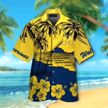 Michigan Wolverines Short Sleeve Button Up Tropical Hawaiian Shirt Ver020