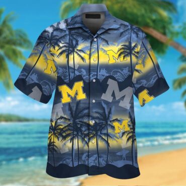 Michigan Wolverines Short Sleeve Button Up Tropical Hawaiian Shirt Ver030