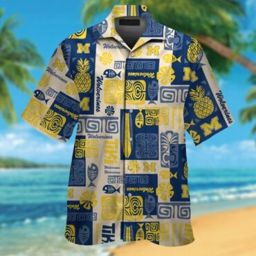 Michigan Wolverines Short Sleeve Button Up Tropical Hawaiian Shirt Ver021