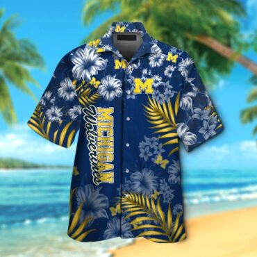 Michigan Wolverines Short Sleeve Button Up Tropical Hawaiian Shirt Ver023