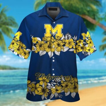 Michigan Wolverines Short Sleeve Button Up Tropical Hawaiian Shirt Ver037