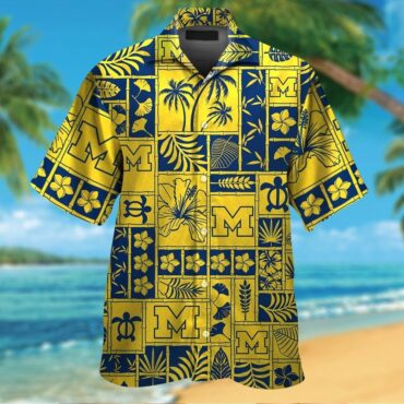 Michigan Wolverines Short Sleeve Button Up Tropical Hawaiian Shirt Ver06