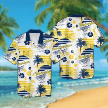 Michigan Wolverines Short Sleeve Button Up Tropical Hawaiian Shirt Ver07