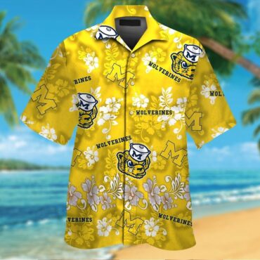 Michigan Wolverines Short Sleeve Button Up Tropical Hawaiian Shirt Ver034
