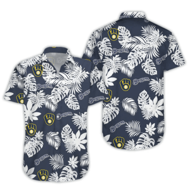 Milwaukee Brewers Hawaiian Shirt Brewers Name Tropical Palm Leaves Black Hawaii Shirt